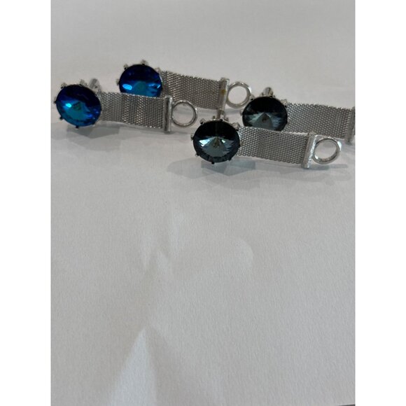 Vintage mesh cufflinks,  Blue Black Rivoli Glass stones 2 pair - Picture 5 of 7